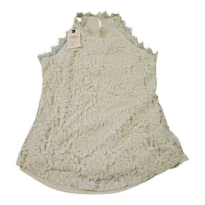 Berry You Small Beige Sleeveless Lace Casual Shirt